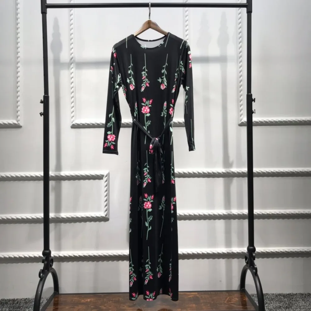 Мусульманское платье с цветочным принтом женская мода катфан полная длина