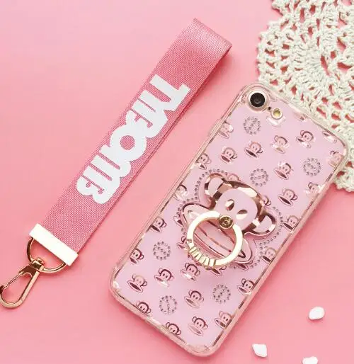 Розовый Блестящий чехол для iphone 8 plus блестящий телефона 7 6 6s Kitty monkey + кольцо на