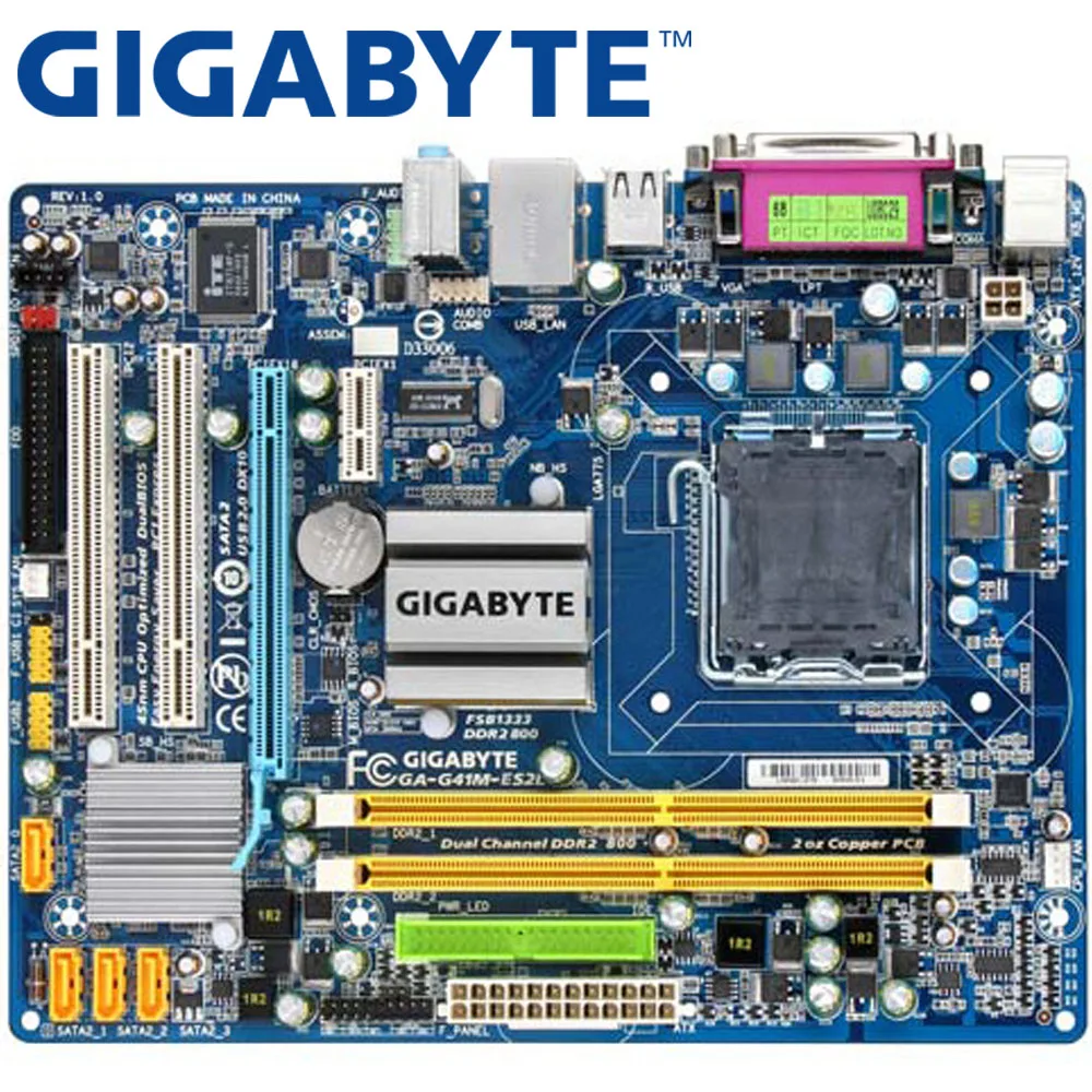 

GIGABYTE GA-G41M-ES2L Desktop Motherboard G41 Socket LGA 775 For Core 2 DDR2 8G Micro ATX Original Used G41M-ES2L Mainboard