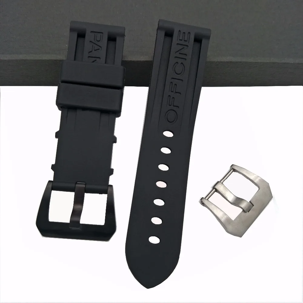 Black Waterproof Rubber Silicone Whatchband Watch Band Strap Belt For Panerai 22 24 26mm Logo on Bracelt and Buckle | Наручные часы