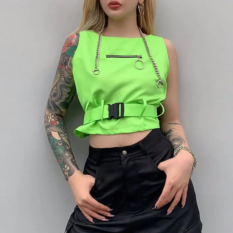 Летний сексуальный клуб панк хип хоп Уличная Женская облегающий укороченный топ