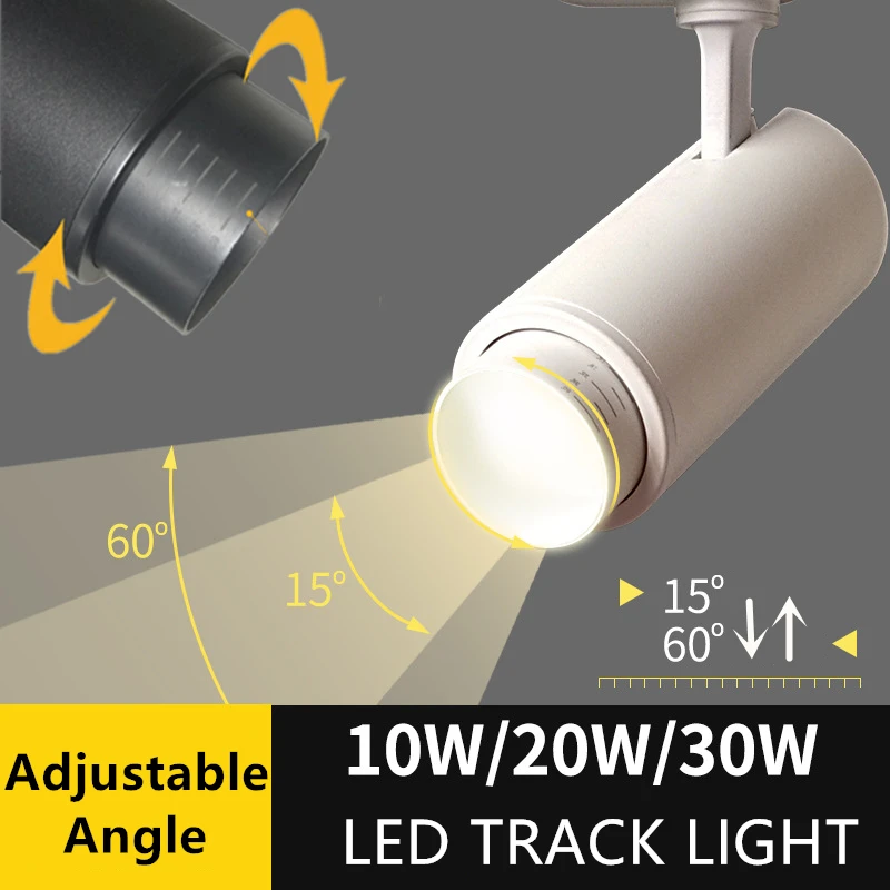 LED Track light 10w 20w 30w Adjustable angle Track lamp Clothing Shop Windows Showroom Exhibition track rail Spotlight