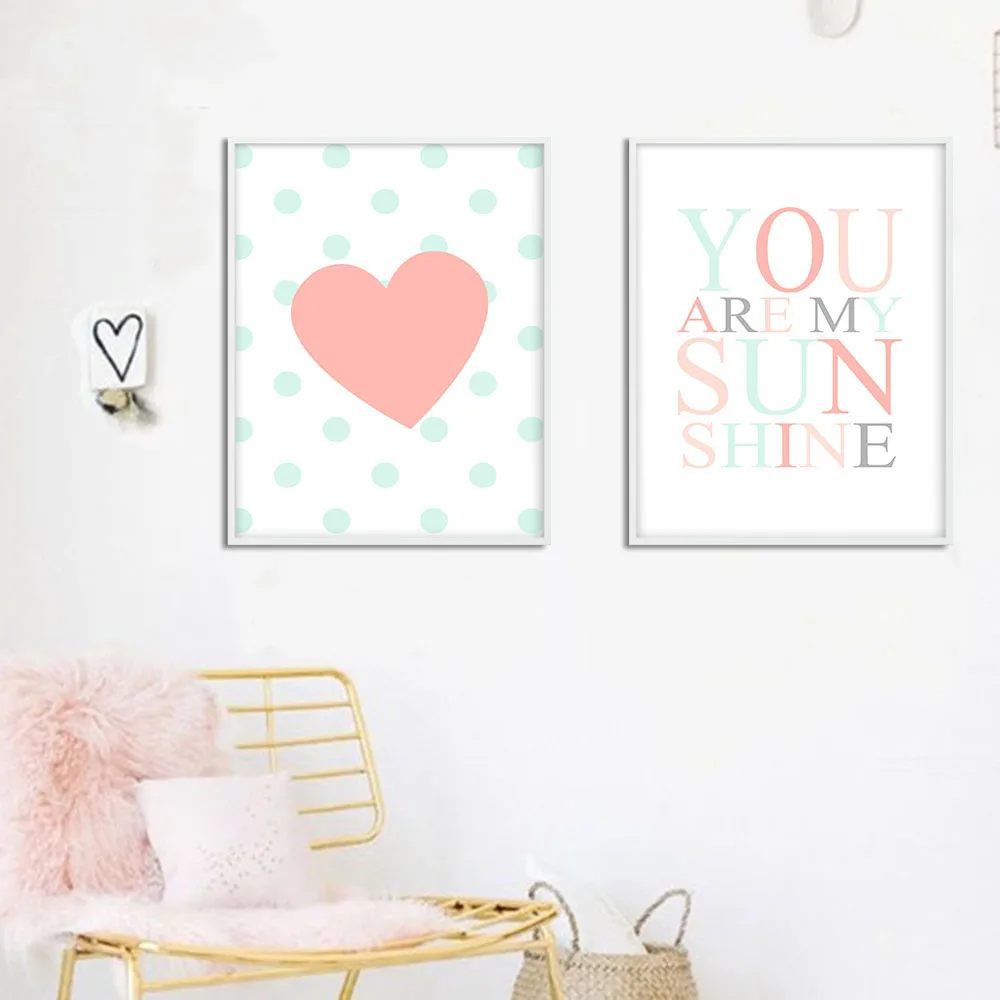 Детские настенные художественные картины холст розовое сердце простые цитаты