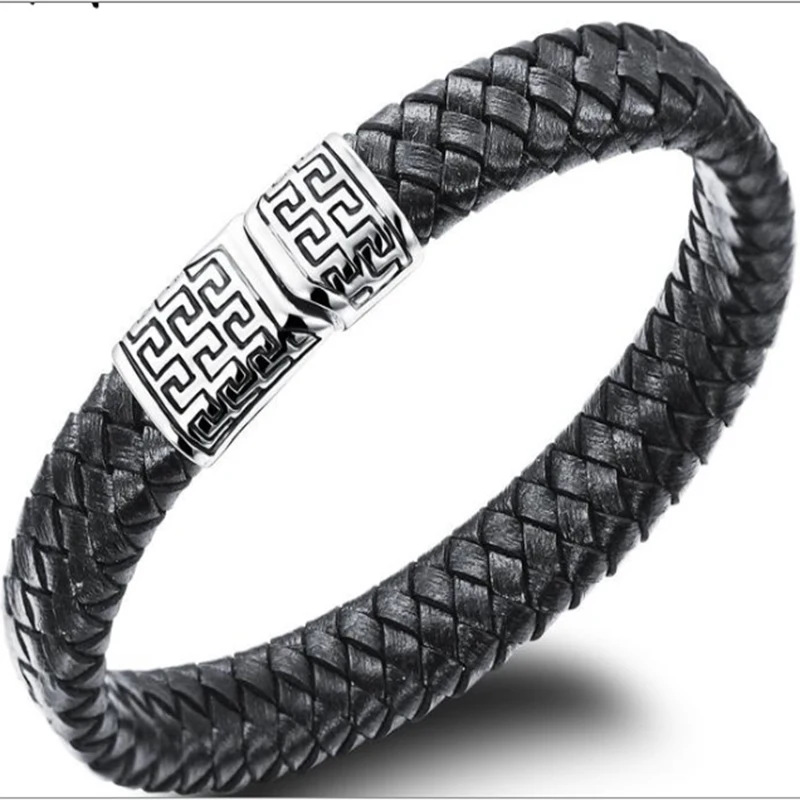 Personality Man Titanium Male Black Clip Bracelet Leather Inverted Insertion Of Magnetic Button |
