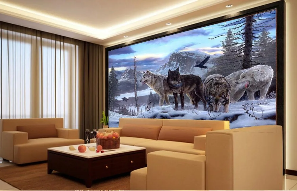 custom 3d photo wallpaper living room mural sticker forests snow mountain wolf painting sofa TV background wall non-woven |