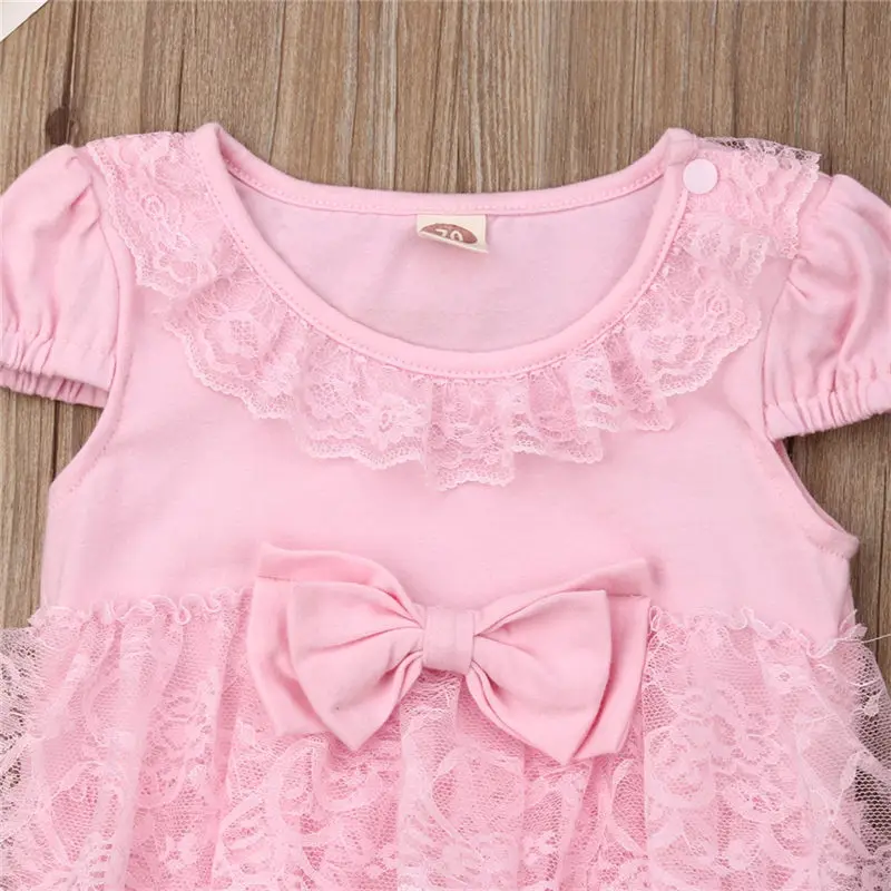 Для новорожденных девочек Кружевное боди Летняя Одежда для младенцев лук