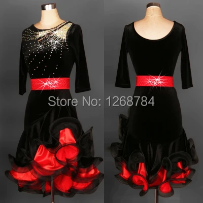 Костюм для латинских танцев платья старших девушек бархатное фиолетовое