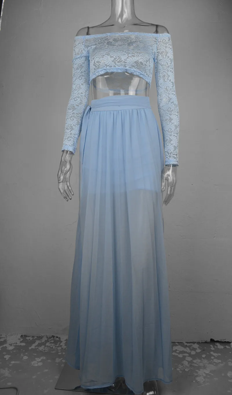 2018 Лето Осень Женские комплект из двух предметов светло голубой цвет кружева