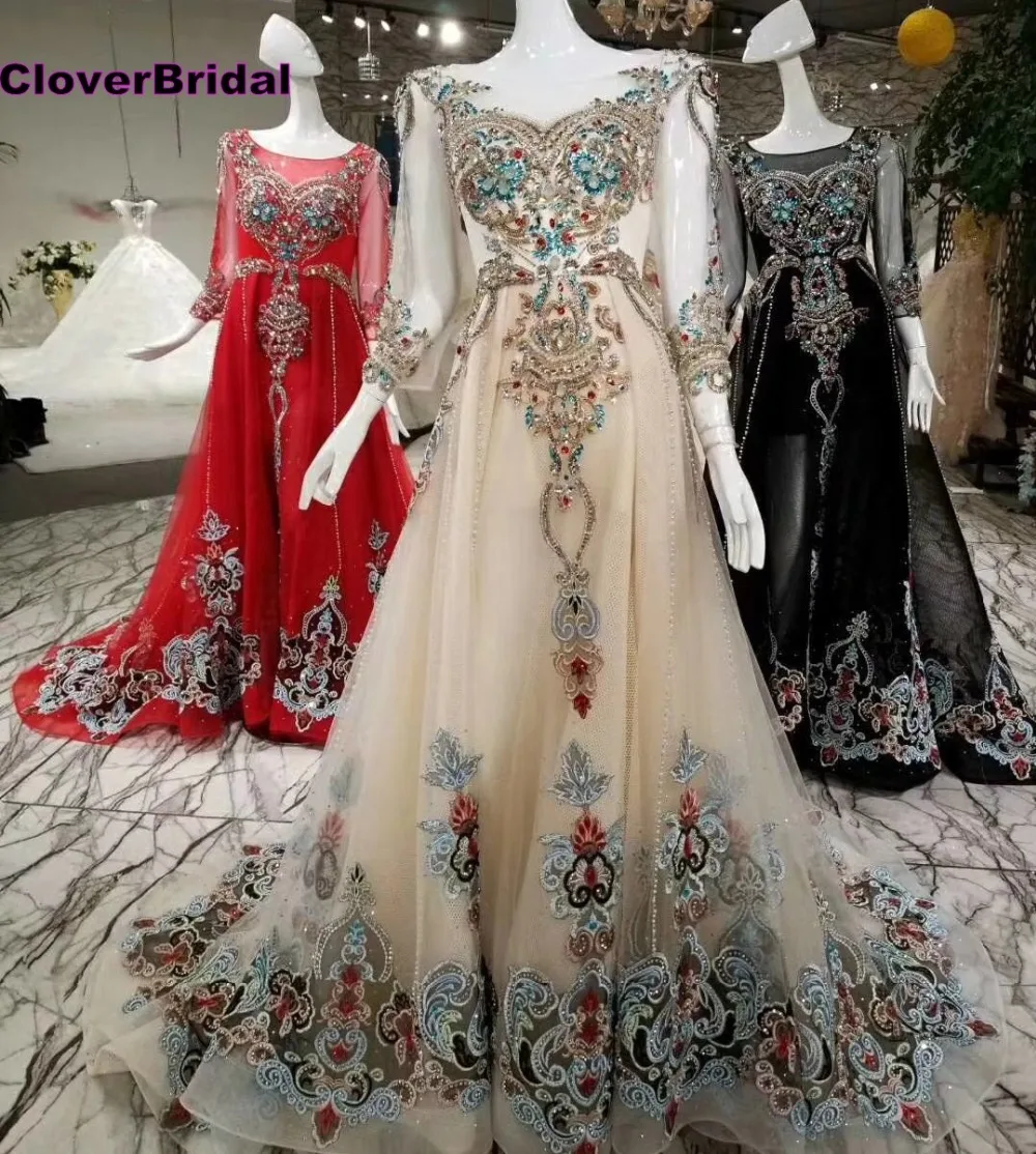 Koop CloverBridal Rood Zwart Licht Champagne Luxe Prachtige Steentjes Edelsteen Boor Indian Gown Jurken A-lijn Driekwart