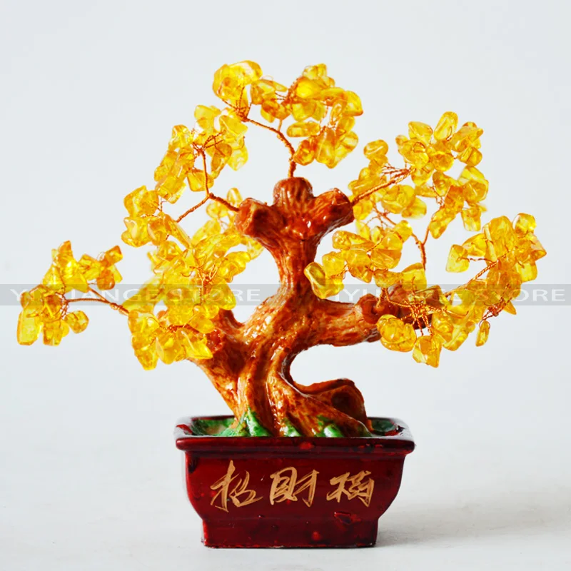

Фэн-шуй натуральный кристалл счастливое дерево благосостояние красивый цитрин желтый кристалл драгоценный камень дерево золотой
