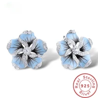 vecalon flower earring pave aaaaa cz stone real 925 sterling silver statement party wedding stud earrings for women jewelry