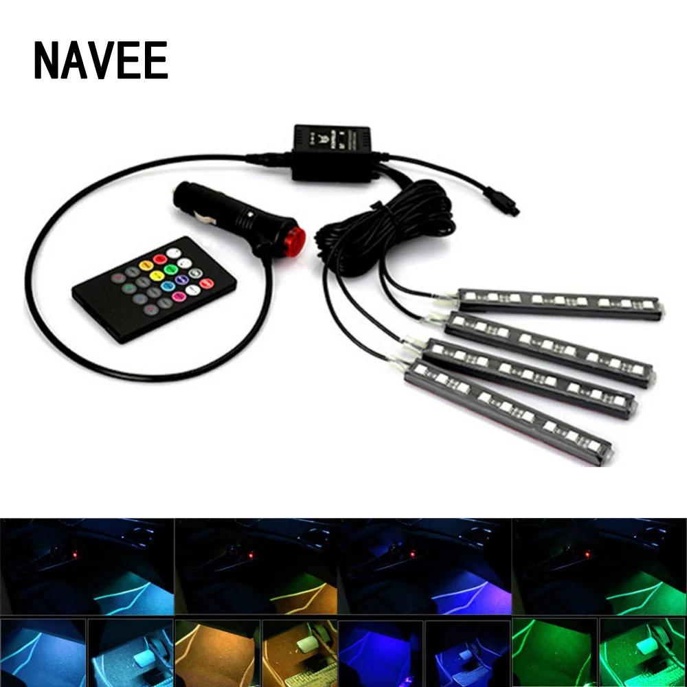 Авто светодиодный RGB 9SMD 6 ватт машинные Декоративные Атмосферу полосы света авто