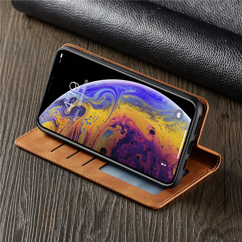 Роскошный флип чехол для IPhone X XS MAX Магнитный кожаный бумажник подставка