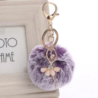 8cm new rabbit fur key chain dance ballet girl keyrings ball pompom handbag keyholder car keychain key ring pendant for women