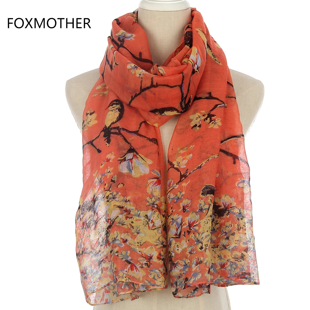 Женский Длинный шарф FOXMOTHER серый небесно голубой на ветках дерева зима 2019|scarf