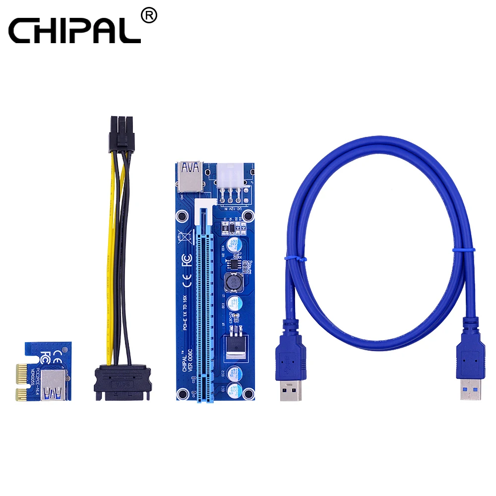 Райзер-карта CHIPAL VER006C PCI-E 006C PCI Express 1X 16X удлинитель 100 см 60 кабель USB 3 0 6-контактный