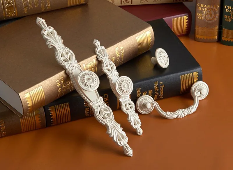 Белая слоновая кость ручки для мебели задняя пластина Цветочная ручка ящика