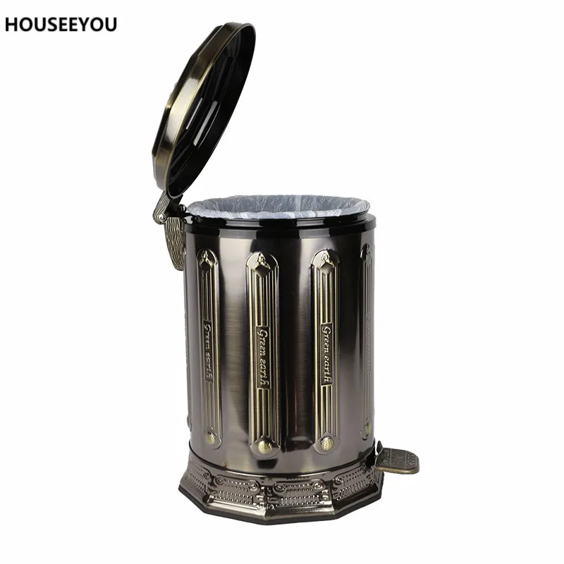 6L/10L высокое качество мусорная корзина с тиснением крышка мусорная корзина с красной/зеленой бронзовой расцветкой креативный дом из нержавеющей стали мусорная корзина