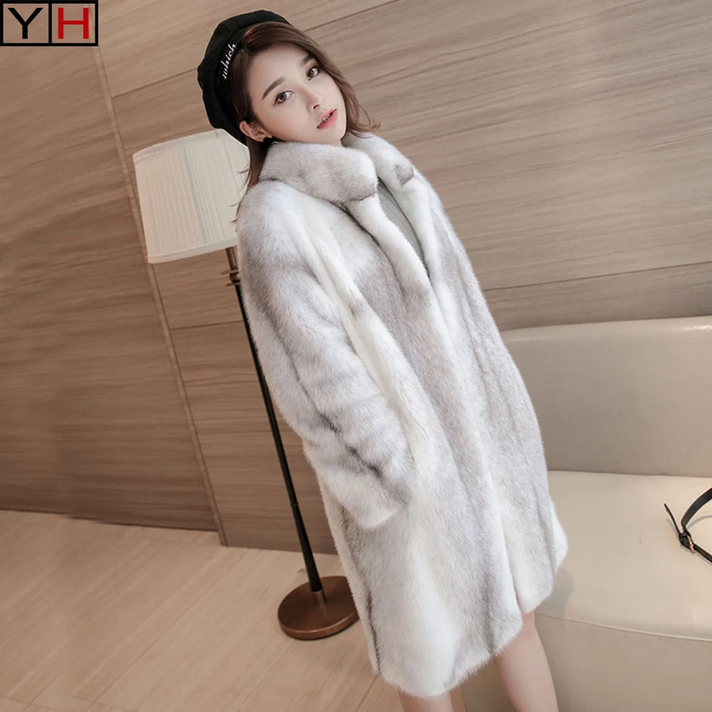 Женская шуба из натурального меха норки длинная теплая 100% натуральной зимняя