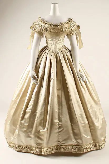 

1855 American Golden Theater Dress Bustle Silhouette Victorian Dress