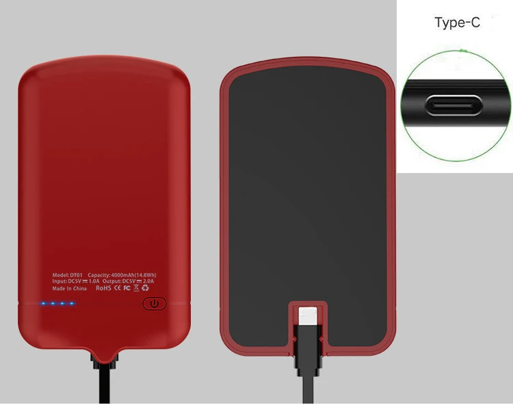 TypeC-Red 4000 мА/ч, Мощность задняя крышка чехол для samsung Galaxy A10 A20 A30 A40 A50 A60 A70 A80 A90 M10 M20 M30 S10 Универсальный Батарея Зарядное устройство Чехол - Цвет: TypeC-Red