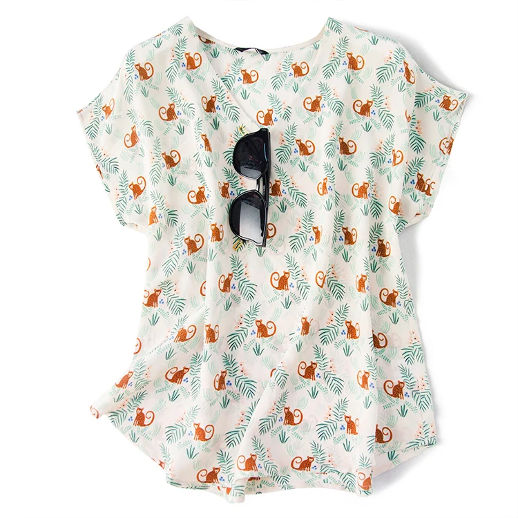 Женская футболка с принтом обезьяны шелковая Футболка 04 из крепа и шелка