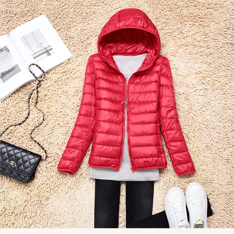 Winter jacket women new style fashion women's lightweight short slim hooded plus size women's thin down jacket