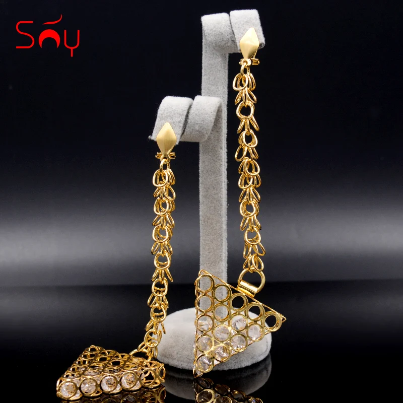 Sunny Jewelry, висячие серьги, модные ювелирные изделия для женщин, высокое качество, циркониевые треугольные серьги, вечерние, свадебные, подарок