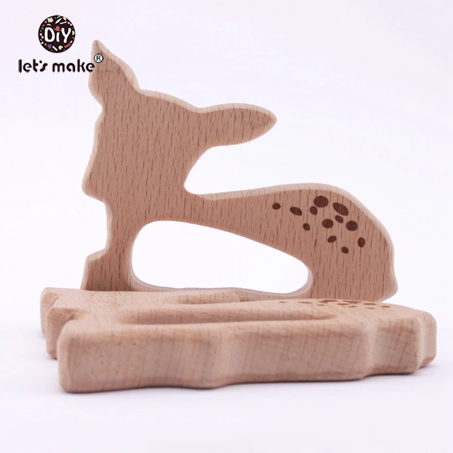 Let's make Beech Wooden Teether 10pcs Aniamls Sika Deer Timber Customizable Food Grade Wood Teething Roe Bambi Baby Teether