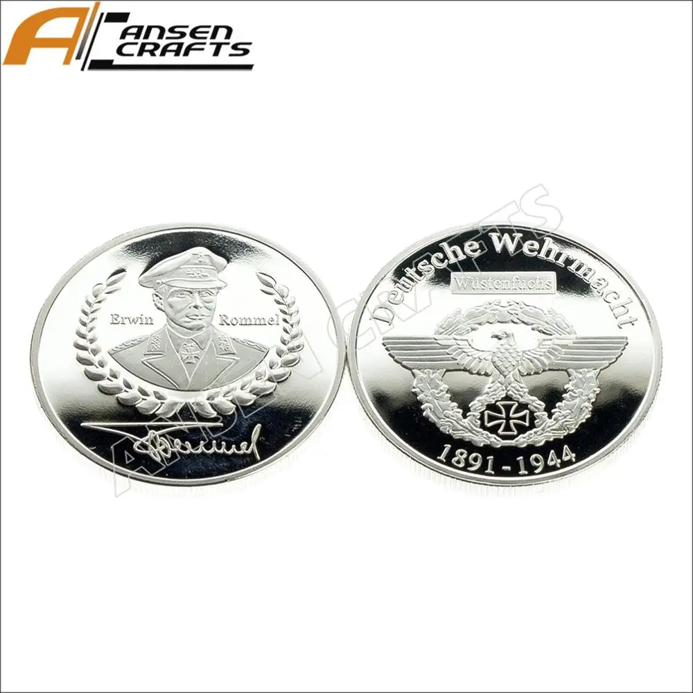 Silver Erwin Rommel 1891-1944 Золотая монета Военная коллекция Германия - Цвет: Silver