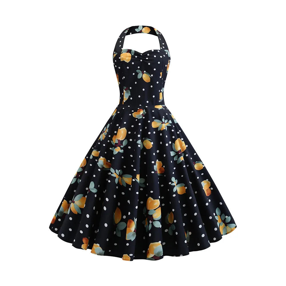 Летнее винтажное платье с лямкой через шею женские элегантные вечерние платья