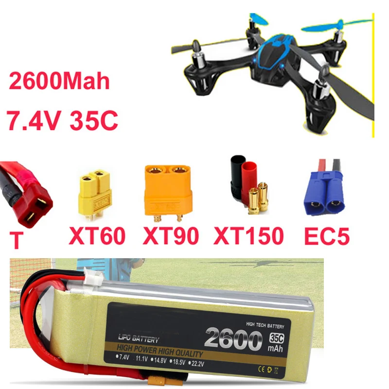 

High Rate Discharge 35C 2S 7.4V 2600Mah 19WH Li-Po Aeromodel Aircraft Power Li-poly Cell Low Resistance FPV Drone Battery