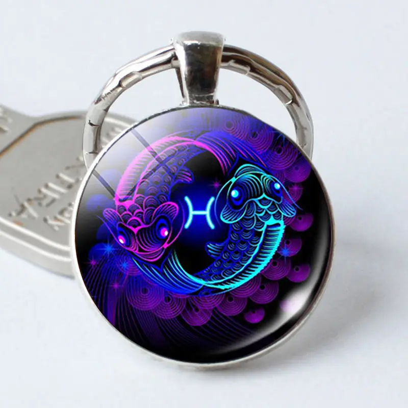 Pisces DIY Знак зодиака брелок 12 Созвездие Лев Дева весы скорпион кулон «Стрелец» двойное лицо брелок держатель для ключей день рождения - Цвет: Pisces