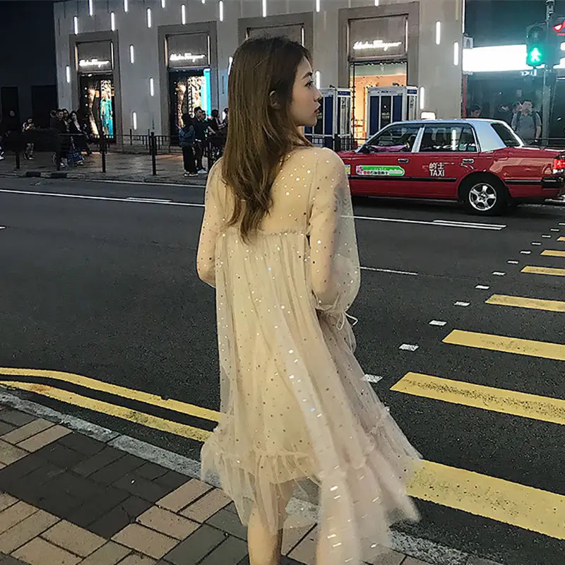 2019 весенне летнее платье с рукавами трубочками женское для студентов элегантное