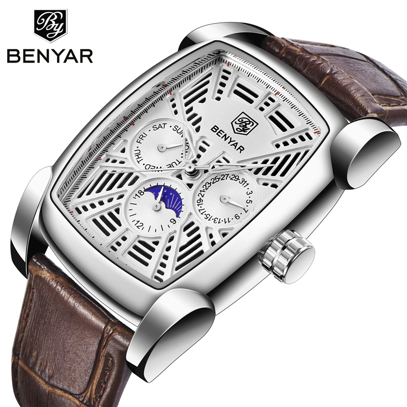 Мужские водонепроницаемые часы BENYAR с отображением даты недели и месяца мужские