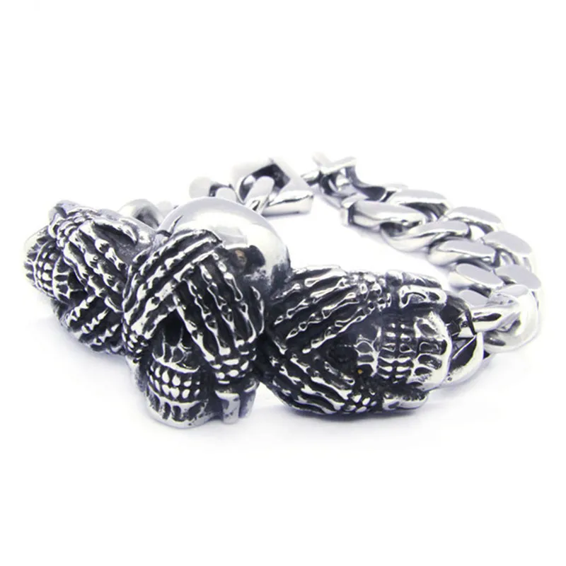 

New Design Cool Man Mysterious Ghost Skull Bracelet 316L Stainless Steel Hot Biker Hiphot Style Skull Bracelet