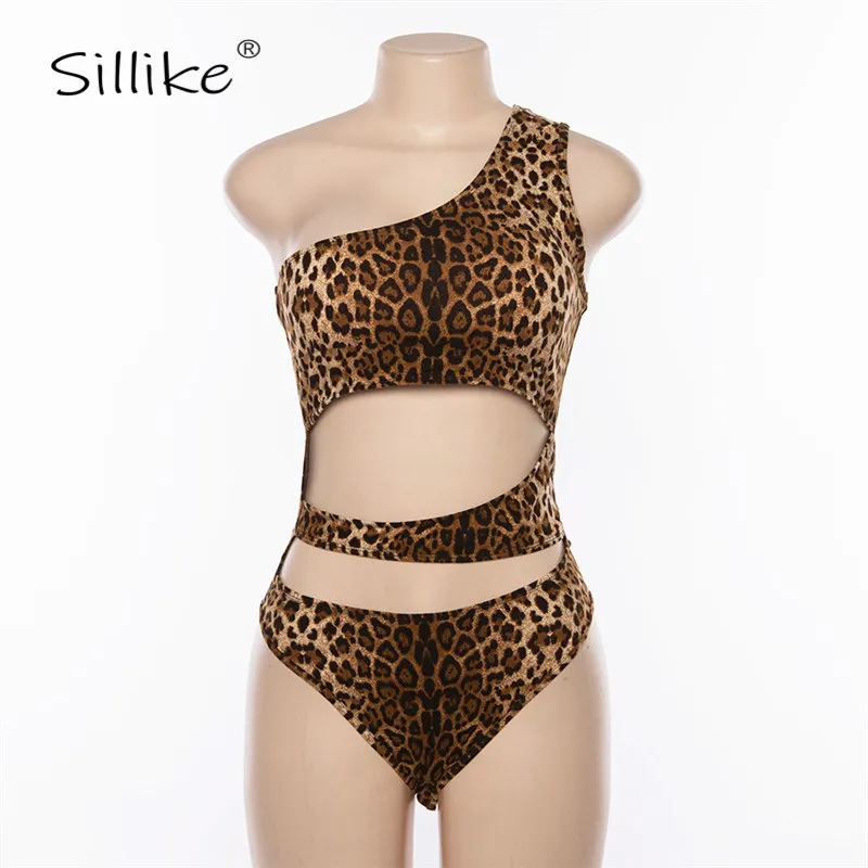 SILLIKE Sexy выдалбливают Leopard Купальник с вырезом Для женщин летние топы на одно плечо Одна деталь купальный Купальник, пляжный костюм мини тела