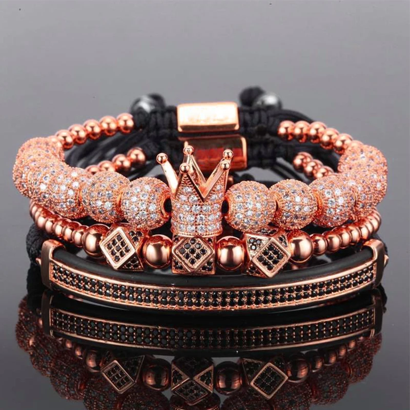 Мужской браслет 3 шт./компл. ювелирные изделия подвеска в виде короны бусины