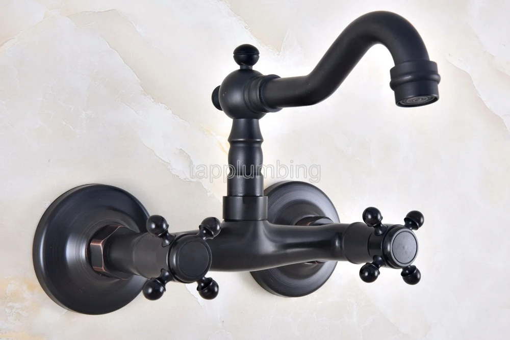 

Bathroom Black Bronze Faucet Wall Mounted Swivel Spout Hot and Cold Mixer Faucet tnf818