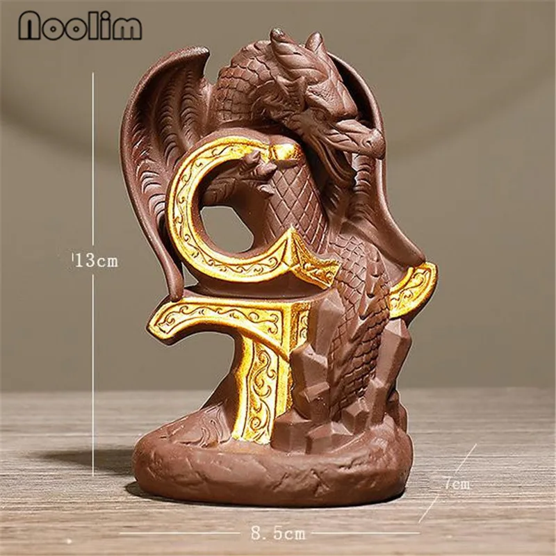 Курильница для благовоний Дракон Птерозавр из фиолетовой глины с обратным