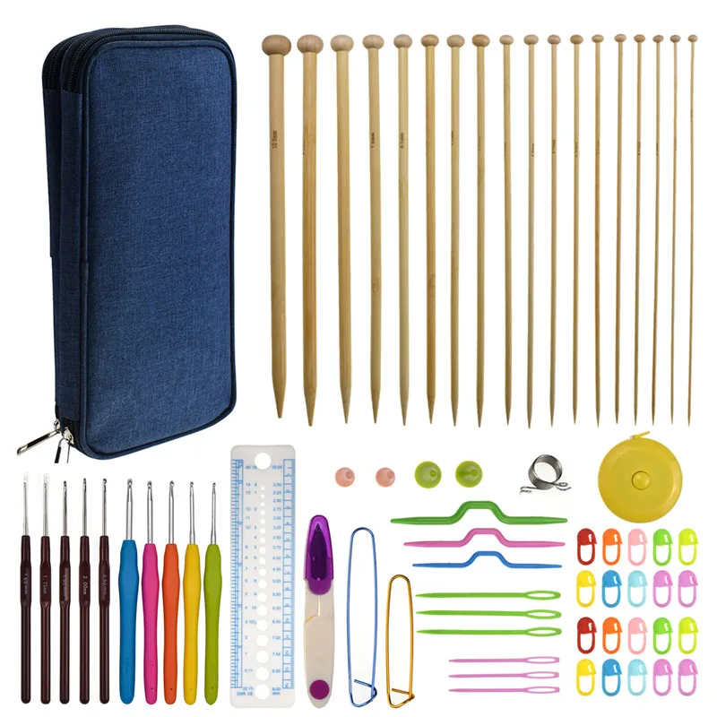 Вязаные крючки набор спиц 36 шт. прямые спицы 10 для вязания с синим чехлом свитер