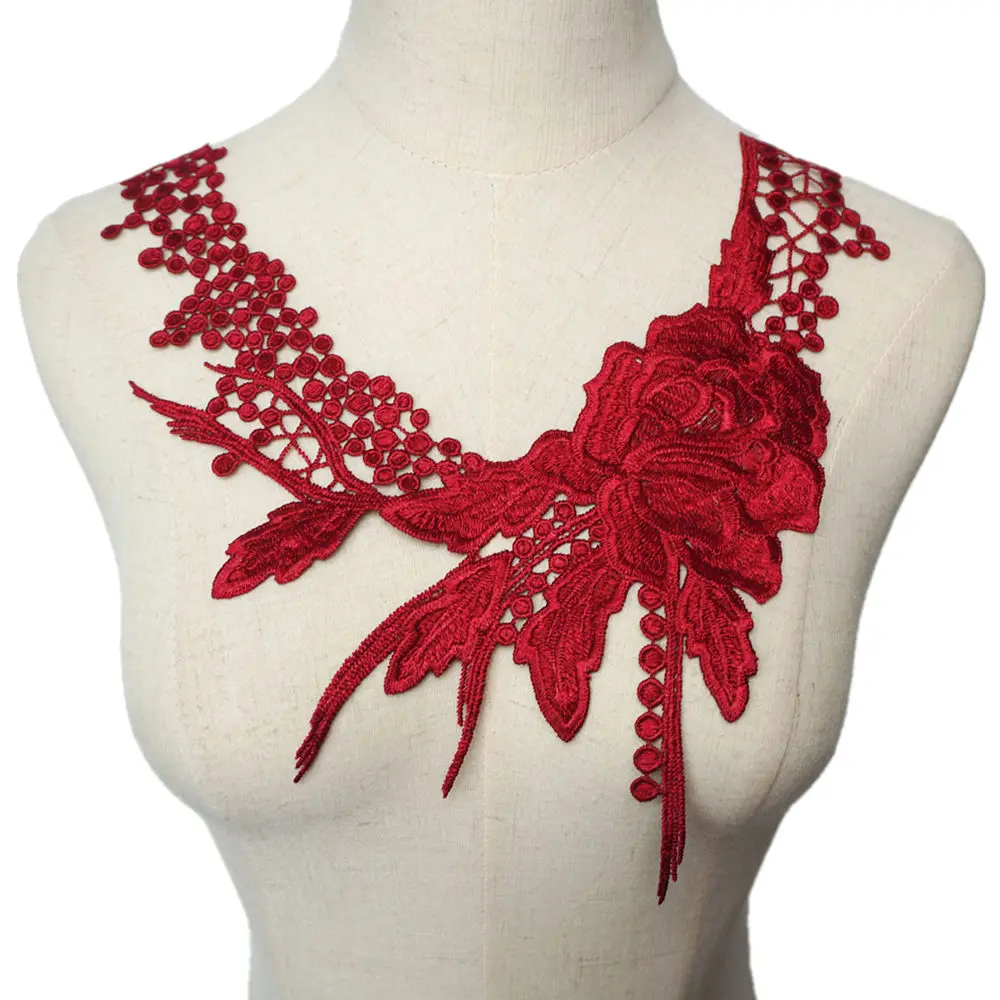 Белые черные цветочные розы воротник ткань аппликации красная бронза полые