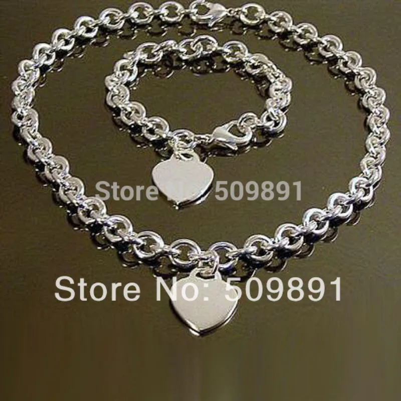 YST1 Fashion women jewerly sets 925 silver love heart charm pendants necklace+bracelet hot sale in 2015 | Украшения и аксессуары