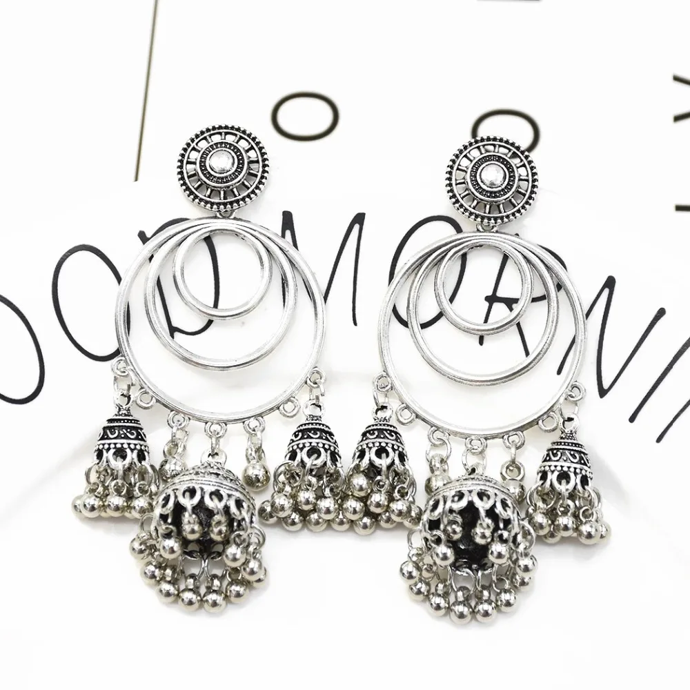 Индийские свадебные серьги для невесты, женские Jhumka Большие колокольчики, длинная ниспадающая кисточка, серьги, золото, серебро, Афган, Египет, Турция, этнические ювелирные изделия