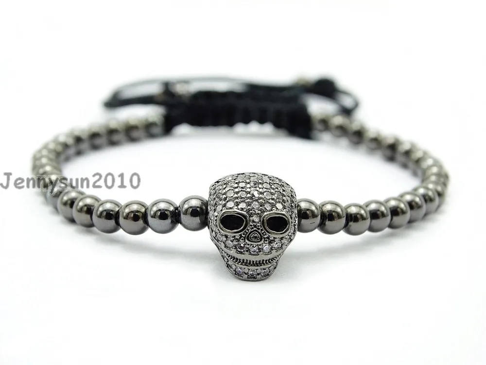 Призрак Череп Ясно Циркон Стразы Регулируемая макраме Йога браслет ручной