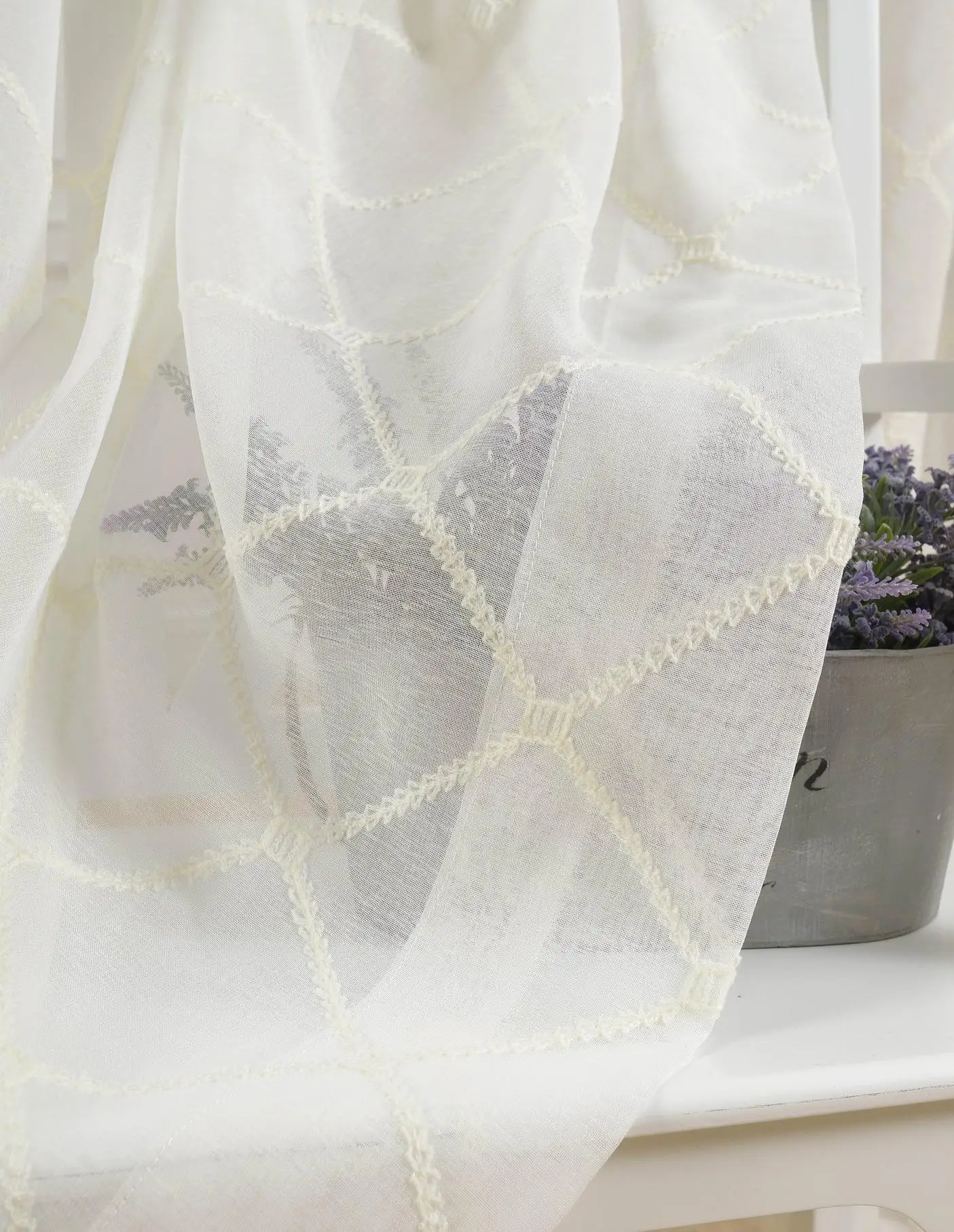 

Lingge Embroidery Curtain French Window Embroidered Geometric Pastoral Curtains For Living Room Gardinen Tulle Kitchen Sheer