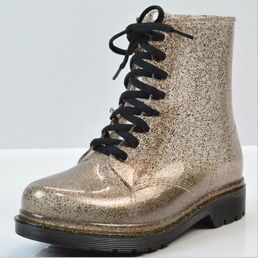 Для женщин блестка Водонепроницаемый прозрачные непромокаемые сапоги осень