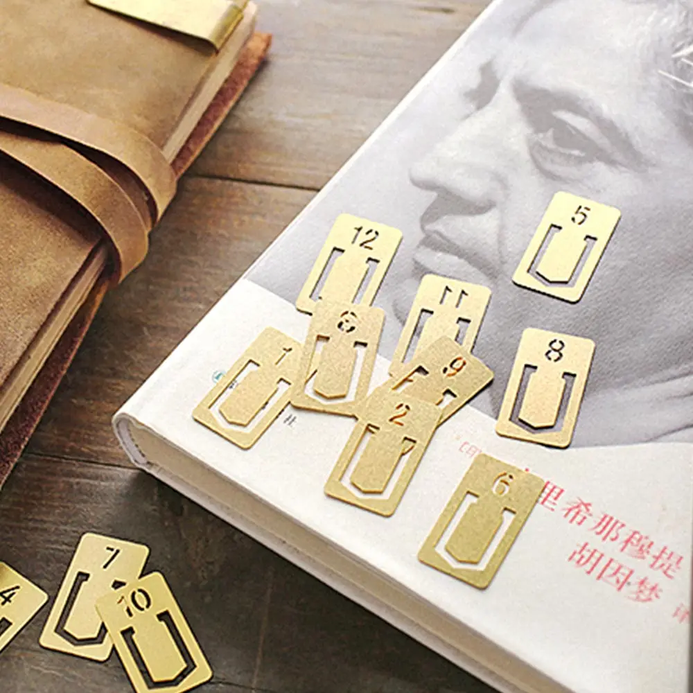 brass numbers Paper Clip Bookmark Books index Clips Teacher Gift School Office Supplies Stationery Student Escolar 12 pcs/pack | Канцтовары