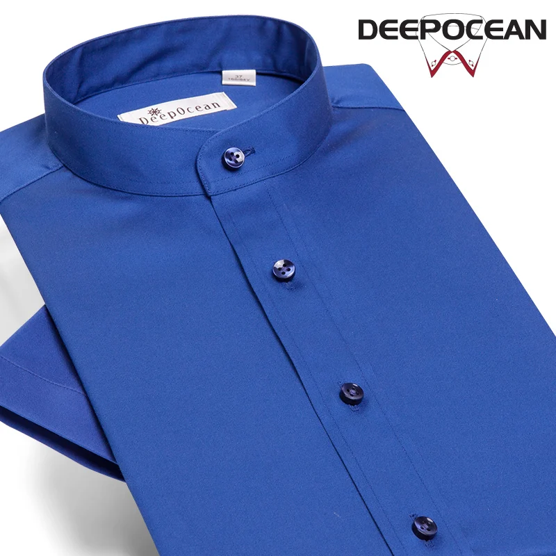 

Men Cotton Shirts Stand Solid Fashion Men Business Shirt Short Casual Dress Shirt Slim Fit S-10XL Camisa De Hombre Shirt X75546S
