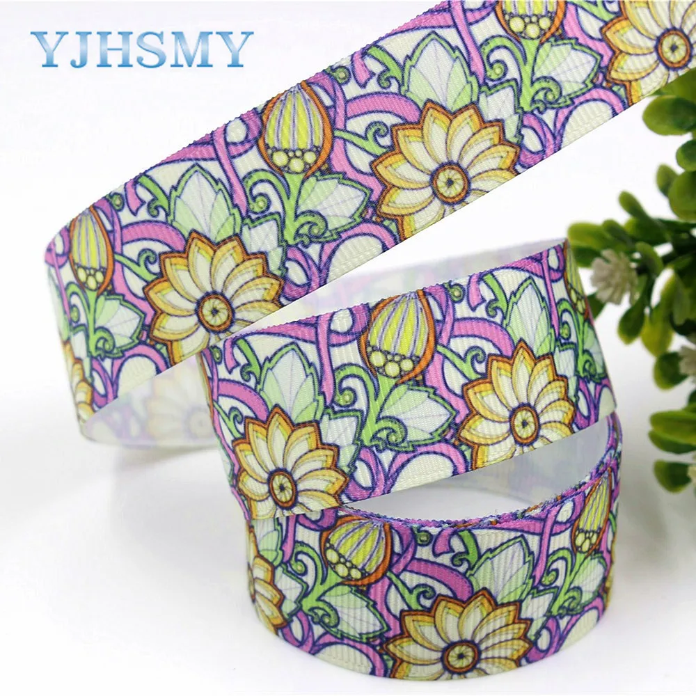 Лента с цветочным принтом YJHSMY 1712085 25 мм 10 ярдов|flower ribbon|10 yarddiy handmade |